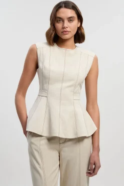 KarenMillen Haut Péplum Tissé à Fermeture Éclair Contrastante en Tencel Coton<Femme Tops