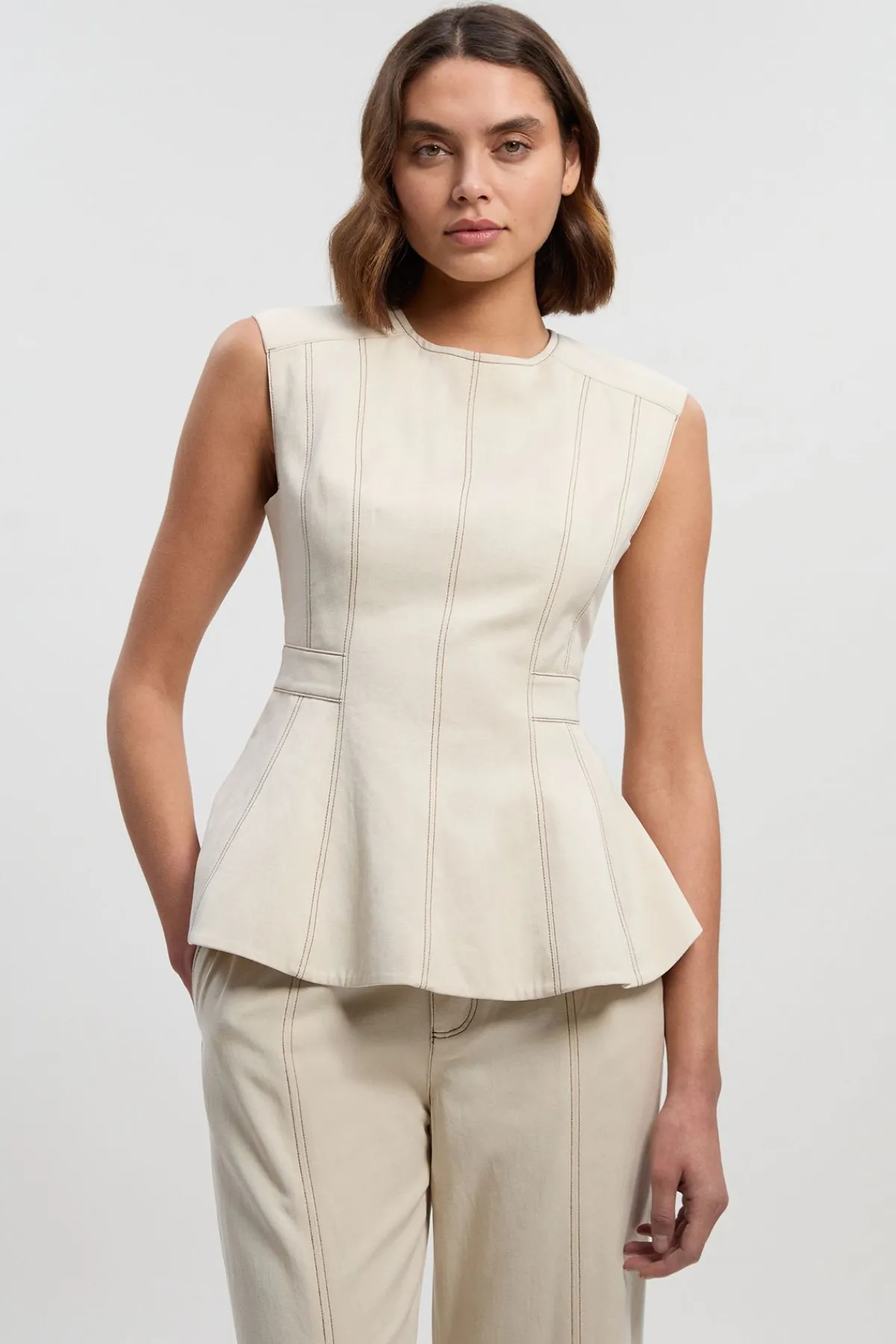 KarenMillen Haut Péplum Tissé à Fermeture Éclair Contrastante en Tencel Coton<Femme Tops