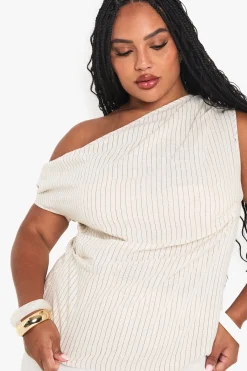 boohoo Haut rayé en lin à une épaule, taille plus<Femme Tops