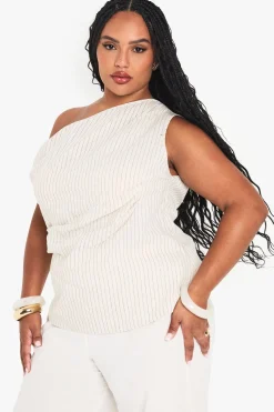 boohoo Haut rayé en lin à une épaule, taille plus<Femme Tops