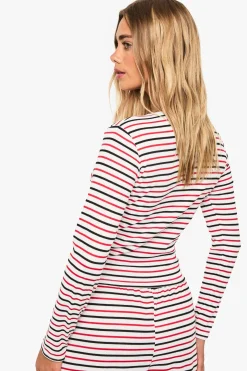 boohoo Haut Rayé À Manches Longues Avec Boutonnage<Femme Tops D’Automne|Tops