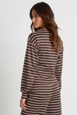 boohoo Haut Rayé À Manches Longues Et Col Rond<Femme Looks Chocolat|Tops