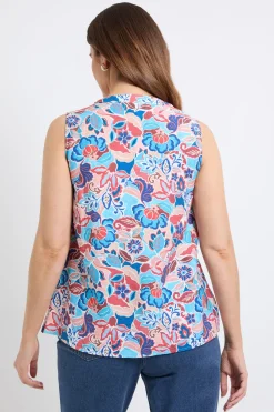 Haut Sans Manches À Boutons Et Col Floral