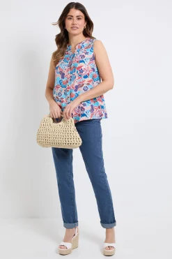 Haut Sans Manches À Boutons Et Col Floral