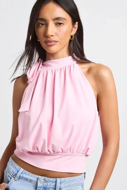 boohoo Haut Sans Manches Col Licou Avec Nœud Lavallière En Tissu Slinky Mat<Femme Tops