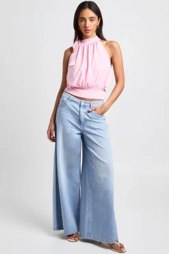 boohoo Haut Sans Manches Col Licou Avec Nœud Lavallière En Tissu Slinky Mat<Femme Tops