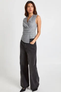 boohoo Haut Sans Manches Croisé Aspect Laine<Femme Tops