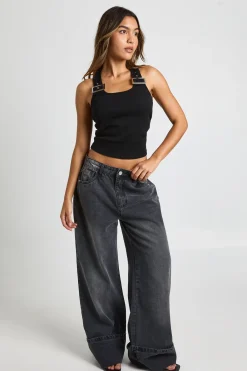 boohoo Haut sans manches côtelé à garniture de boucle<Femme Tops