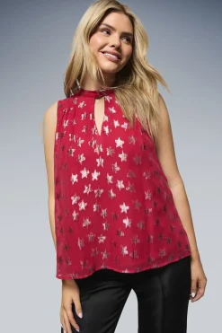 Haut Sans Manches à Encolure Boutonnière DP Luxe Jacquard Étoiles