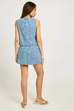 Haut Sans Manches En Denim À Motif Floral
