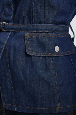 KarenMillen Haut Sans Manches En Denim Plissé Utilitaire<Femme Denim|Tops D’Automne