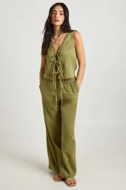 boohoo Haut Sans Manches En Gaze De Coton Avec Liens À Nouer Devant<Femme Tops