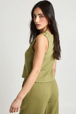 boohoo Haut Sans Manches En Gaze De Coton Avec Liens À Nouer Devant<Femme Tops