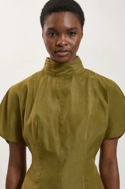 Haut Sans Manches En Organza À Col Montant