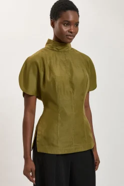 Haut Sans Manches En Organza À Col Montant