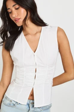 Haut Sans Manches En Popeline À Taille Froncée