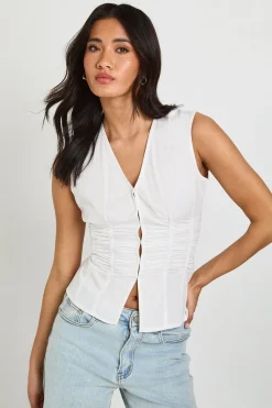Haut Sans Manches En Popeline À Taille Froncée