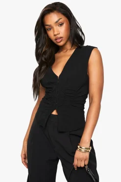 boohoo Haut Sans Manches Froncé En Bengaline Avec Fermeture À Crochets<Femme Tops