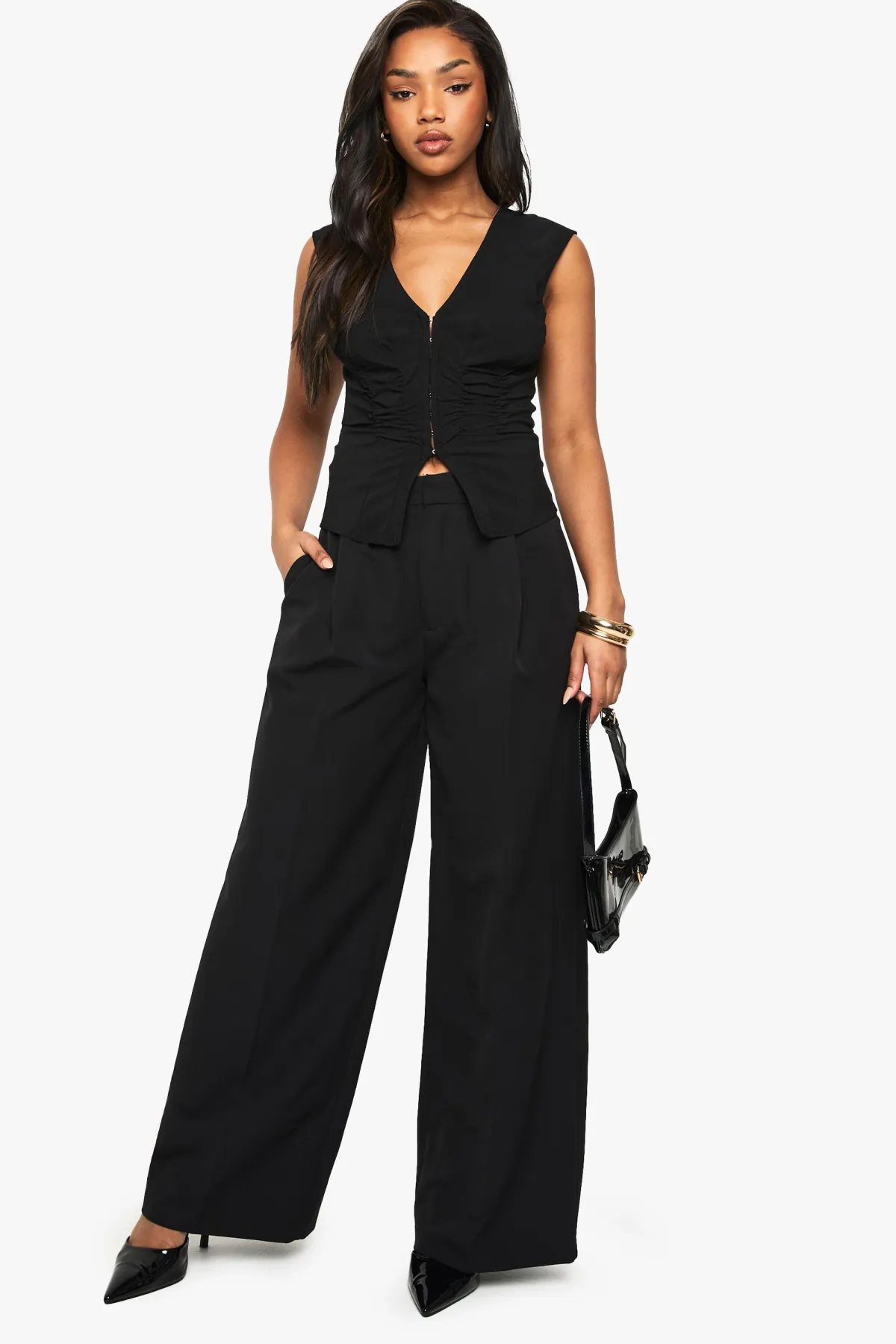 boohoo Haut Sans Manches Froncé En Bengaline Avec Fermeture À Crochets<Femme Tops