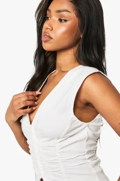 boohoo Haut Sans Manches Froncé En Bengaline Avec Fermeture À Crochets<Femme Tailleurs|Tops