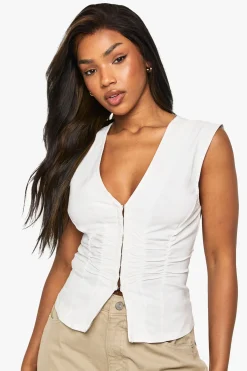 boohoo Haut Sans Manches Froncé En Bengaline Avec Fermeture À Crochets<Femme Tailleurs|Tops