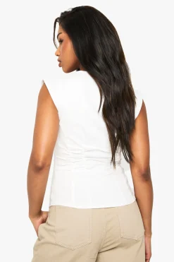 boohoo Haut Sans Manches Froncé En Bengaline Avec Fermeture À Crochets<Femme Tailleurs|Tops