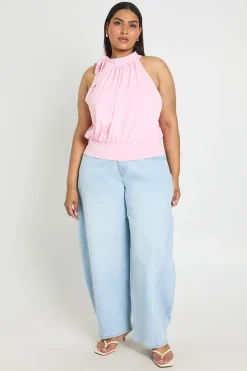 boohoo Haut Sans Manches Slinky Mat Avec Nœud Lavallière<Femme Tops