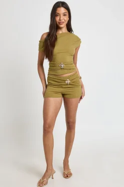boohoo Haut Sans Manches Texturé À Col Bénitier Et Ornement Floral<Femme Tops