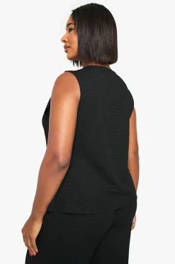 Haut Sans Manches Texturé Grande Taille Avec Boutonnage Intégral