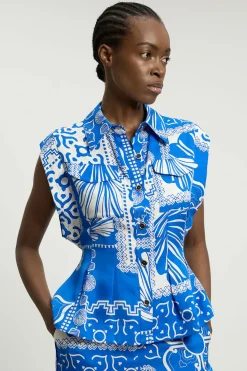 KarenMillen Haut Sans Manches Tissé En Lin Premium À Imprimé<Femme Tops