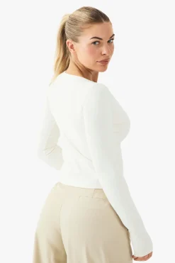 boohoo Haut Sculptant à Manches Longues Col V avec Coques Intégrées Toucher Velours<Femme Tops