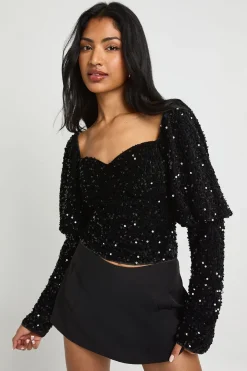 Haut à sequins à encolure en cœur