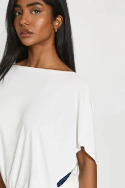 boohoo Haut Slinky À Dos Drapé Cowl Profond Et Manches Amples<Femme Tops D’Automne|Looks De Rentrée