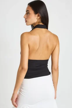 boohoo Haut Slinky Mat À Encolure Drapée Et Col Licou<Femme Tops