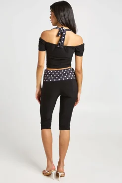 boohoo Haut Slinky À Pois Avec Encolure Nouée Et Manches Courtes<Femme Pois|Tops