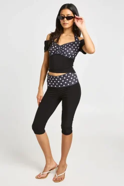 boohoo Haut Slinky À Pois Avec Encolure Nouée Et Manches Courtes<Femme Pois|Tops
