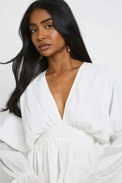 boohoo Haut Smock Ample À Décolleté En V Et Manches Bouffantes<Femme Tops