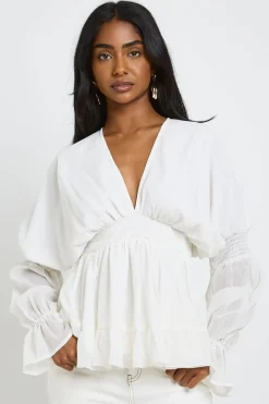 boohoo Haut Smock Ample À Décolleté En V Et Manches Bouffantes<Femme Tops