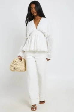 boohoo Haut Smock Ample À Décolleté En V Et Manches Bouffantes<Femme Tops