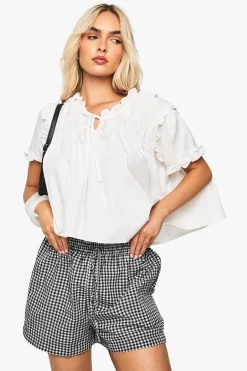 boohoo Haut smock en popeline froncé<Femme Tops