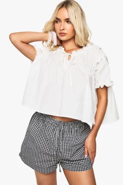 boohoo Haut smock en popeline froncé<Femme Tops