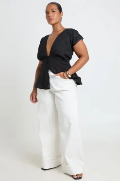 Haut Smocké Grande Taille Avec Détails En Dentelle Tissée