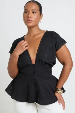 Haut Smocké Grande Taille Avec Détails En Dentelle Tissée