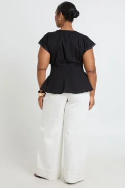 Haut Smocké Grande Taille Avec Détails En Dentelle Tissée