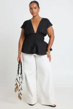 Haut Smocké Grande Taille Avec Détails En Dentelle Tissée
