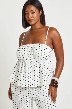 Haut Smock Grande Taille À Bretelles Et Pois