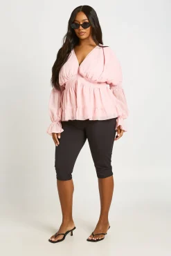 boohoo Haut Smock Grande Taille À Encolure En V Et Manches Bouffantes Volumineuses<Femme Tops