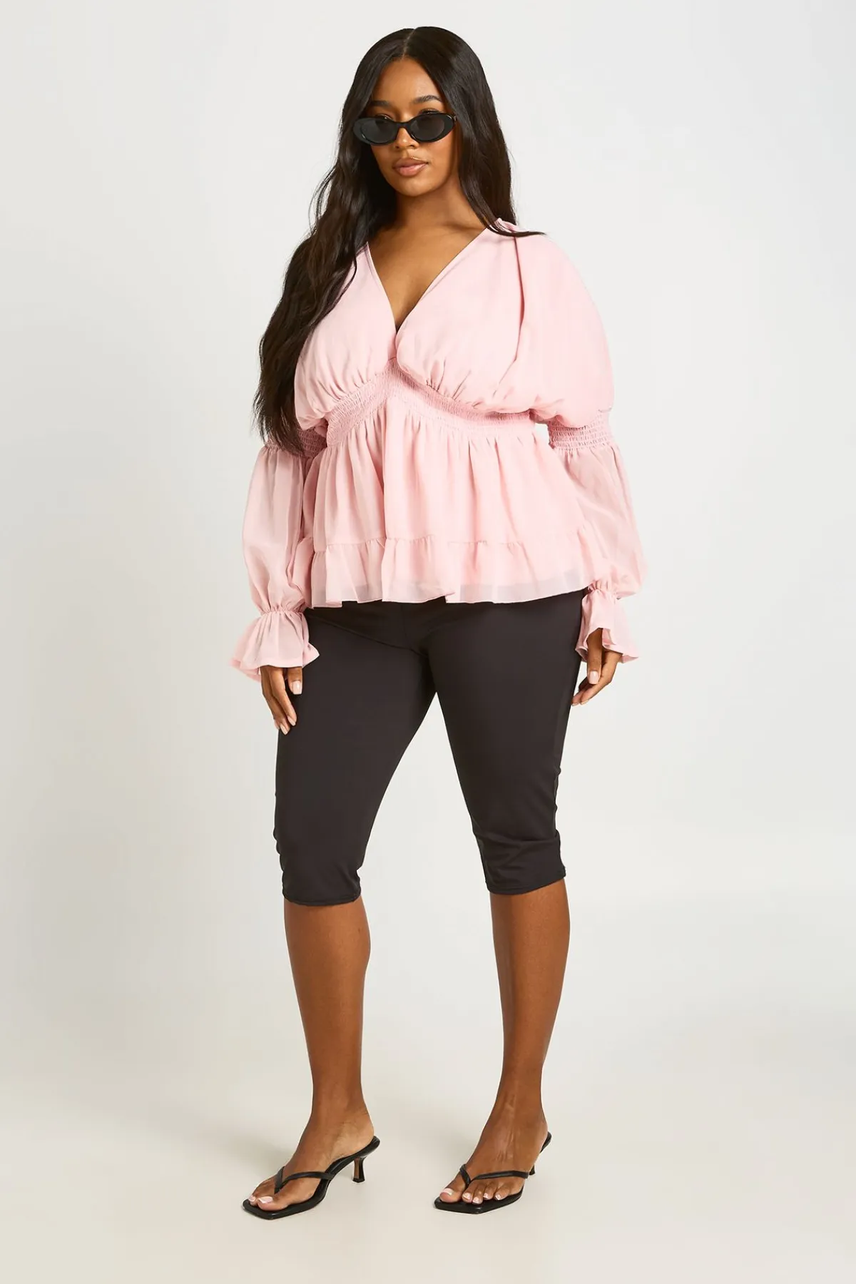 boohoo Haut Smock Grande Taille À Encolure En V Et Manches Bouffantes Volumineuses<Femme Tops