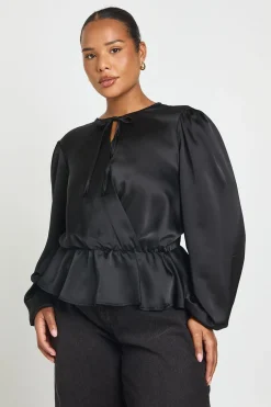 boohoo Haut Smocké Grande Taille À Manches Bouffantes Et Encolure Nouée<Femme Tops