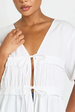 boohoo Haut Smock Grande Taille À Manches Courtes Avec Détails Froncés Et Liens Noués Devant<Femme Tops